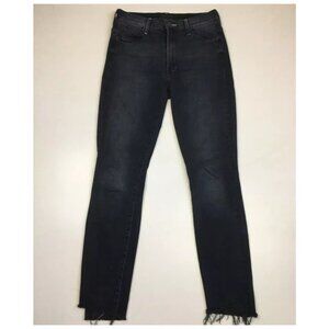 MOTHER Black Stunner Zip Ankle Step Fray Raw Hem 5 Pocket Logo Hardware Jeans